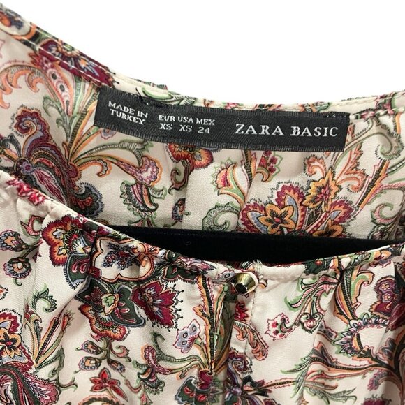 Zara Multicolor Floral Print Blouse Top Size XS Filigree Paisley Floral Boho - Picture 3 of 5